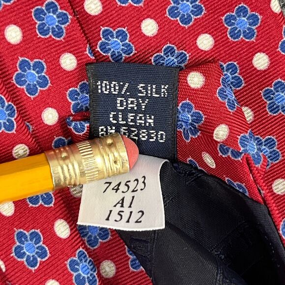 Lands End Tie Mens 60" Long 3.5"‎ Wide Hand Sewn Silk USA Designer Red Flowers - Picture 5 of 8